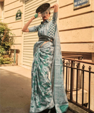 Muga heavy soft organza with thread work