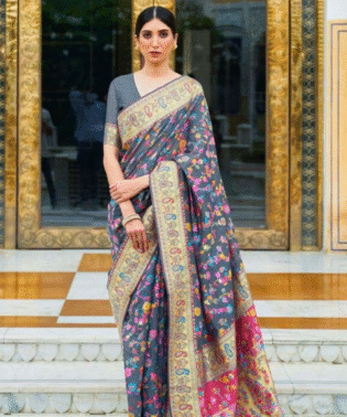 Pashmina pure silk pashmina cotton base fully weaved saree