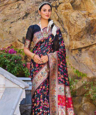 Pashmina pure silk pashmina cotton base fully weaved saree