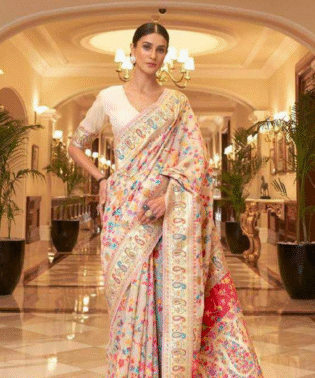 Pashmina pure silk pashmina cotton base fully weaved saree