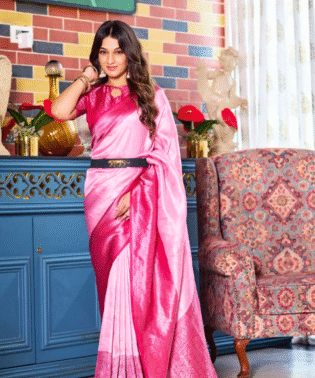 Bhagwati Silk Pure Nylon Silk Dual Shade Saree with Waving