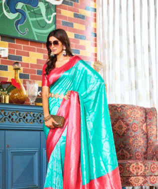 Bhagwati Silk Pure Nylon Silk Dual Shade Saree with Waving