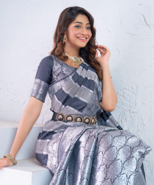 Glow Pure Silk Saree with Silver Zari