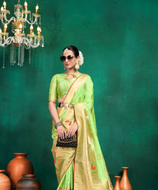 Kaju Pure Dola Saree with Meenakari Work
