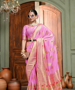 Kaju Pure Dola Saree with Meenakari Work